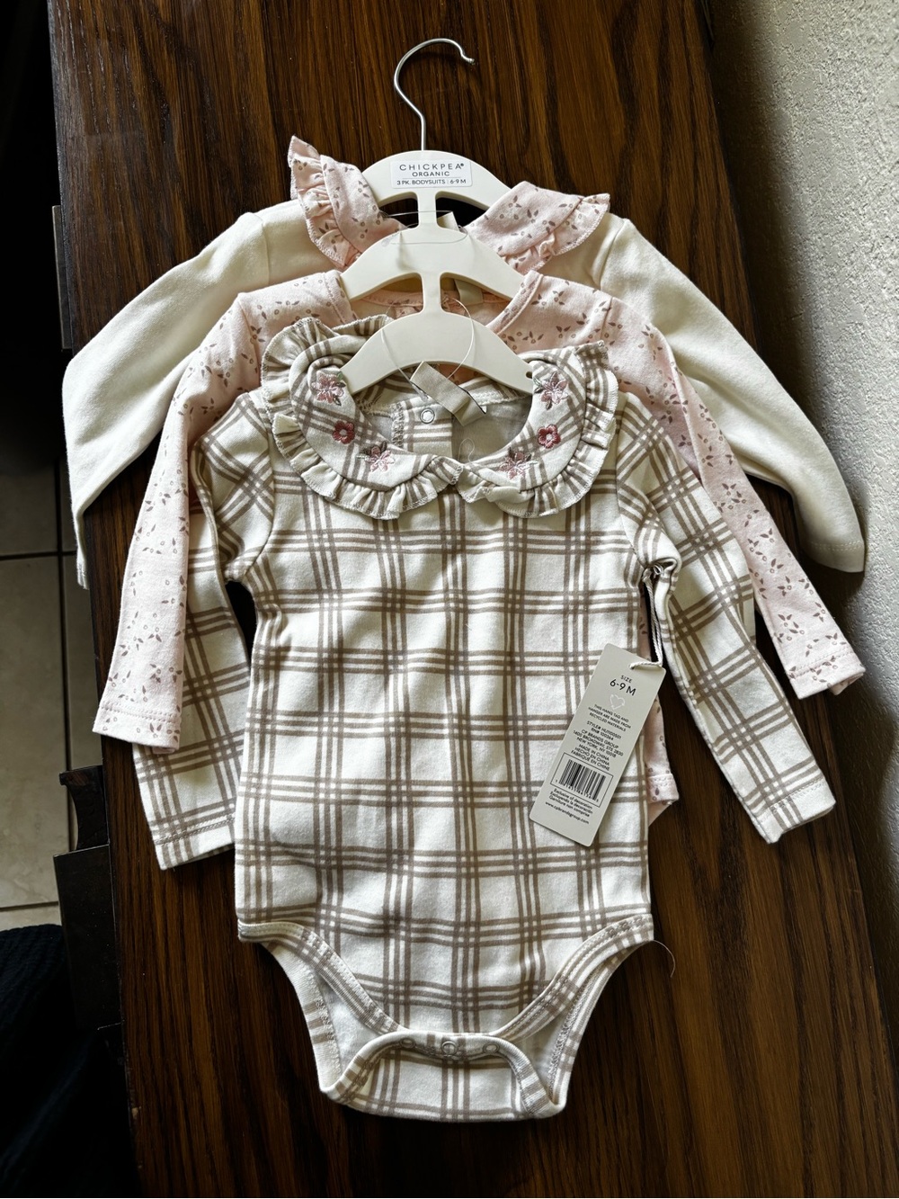 chick pea Cream and Tan Plaid Ruffle Collar One-Piece